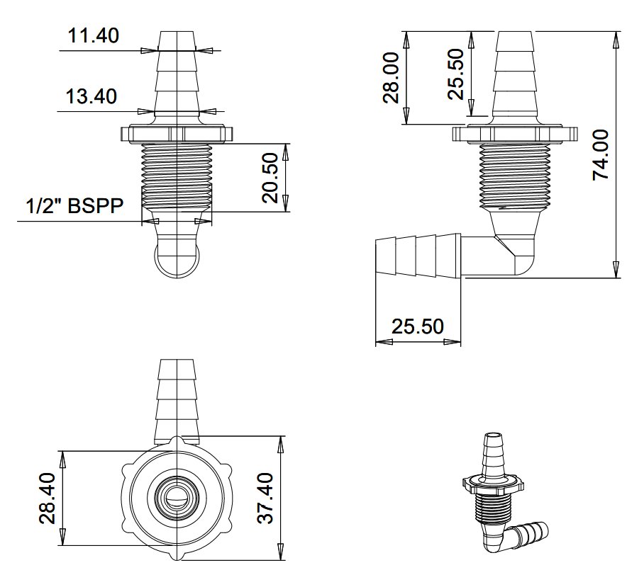 10-12mm Hose Bulkhead Fitting Elbow